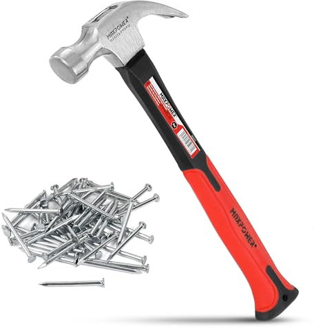 MAXPOWER 8oz Martello da Carpentiere con 75 Chiodi, Mini Artiglio Martello con Chiodo a Doppia Curva, Impugnatura Ergonomica per Falegname, Ebanista, Cassaforma e Costruzione 226gr