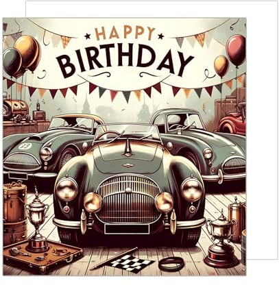 Edition Seidel Premium quadratische Geburtstagskarte mit Umschlag. Glückwunschkarte Happy Birthday Billet Karte für Mann Vater Sohn Opa Freund Auto Oldtimer (GQ272 SW024)