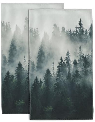 Wotinsi Misty Foggy Mountain Handtücher für Badezimmer, Set mit 2 Handtüchern, weich, saugfähig, Badetücher für Küche, Sport, Fitnessstudio, Yoga, Heimdekoration, 35,6 x 71,1 cm