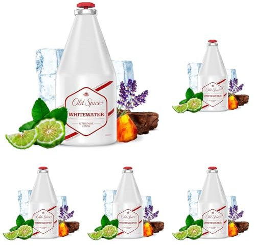 Old Spice Whitewater After Shave Lotion (100 ml), kühlendes Rasierwasser mit antiseptischer Wirkung (Packung mit 5)