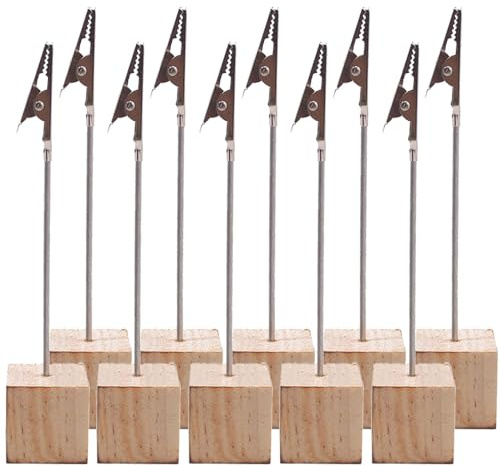 Memo-Clips, Tischnummernhalter, Fotoständer mit Krokodilklemme, Holzsockel für Bilder, Karten, Papier, Notizen, Büro, Hochzeit, Party, Dekoration, 10 Stück (rohes Holz)