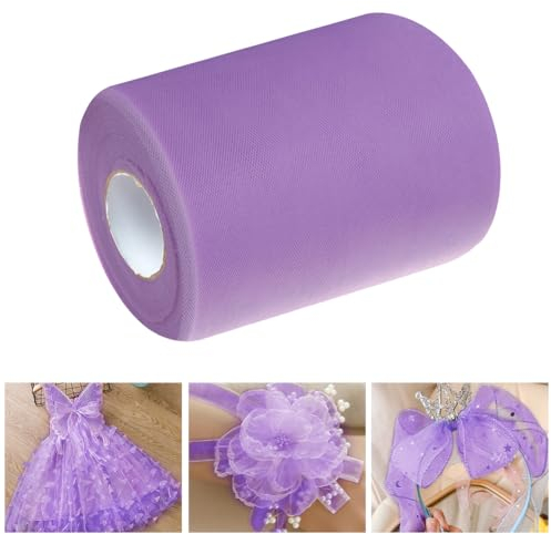 SLTAXAR 92m x 15cm Tüllstoff Rolle Lila Tüll Hochzeit Tüllband Tisch Deko Polyester Tüll Rolle Dekostoff Tüll Dekoband Tüll Tischband für DIY Tutu Rock Handwerk Bogen Party Deko Crafts Geschenk