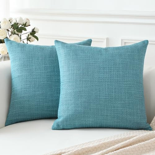Artscope 2er Set Kissenbezug Einfarbig Wurfkissenbezug Leinen Kissenbezüge Moderne Dekokissen Kissenhülle Set Kissen Fall für Sofa Schlafzimmer Zuhause Dekor 50x50 cm Türkis
