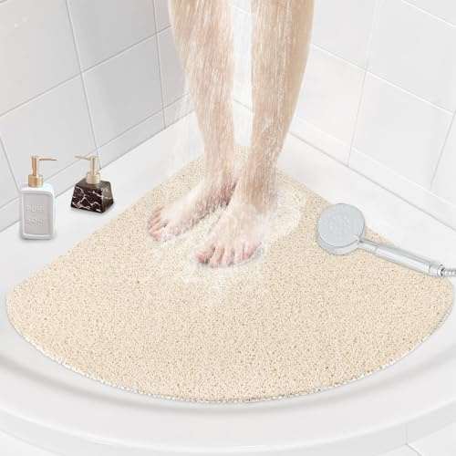 Mofonky Tapis de douche d'angle antidérapant : 80 x 80 cm extra large pour douche intérieure – Plateau de douche en luffa mat anti-moisissure pour personnes âgées