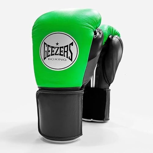 Geezers Halo Training/Sparring Boxing Gloves - Hook & Loop (LUMI GREEN/BLACK/GREY, 14OZ)