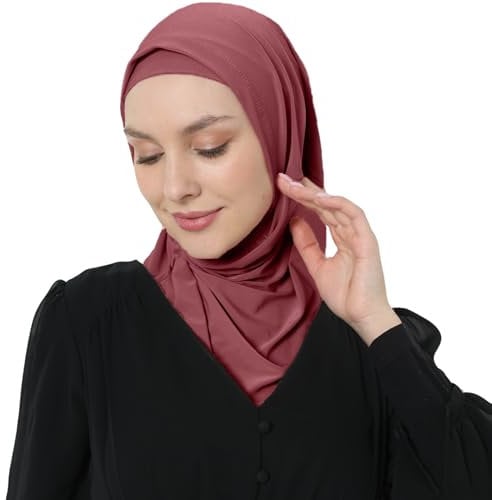 istanbul styles Eleganter dehnbarer Hijab für Frauen, sofortiger und strapazierfähiger, 2-teiliger Hijab (Dunkelrosa)