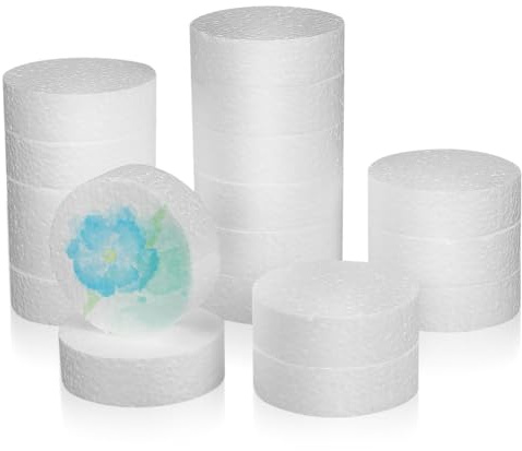 SEWACC Lot de 18 cylindres en mousse ronds, pour gâteau en polystyrène - Ronds en mousse souple - Pour le bricolage, l'exercice - Blanc