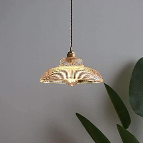LLXDFUU Rustic Glass Pendant Lights Kitchen Island Lamp Brass Finish Single Ribbed Glass Dome Pendant Lamp Antique Modern Nordic Chandelier For Hallway Dining Room Living Room Cafe Kitchen Light