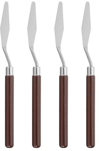 PATIKIL Art Spatula, 4 Pcs No.3 14mm Stainless Steel Flexible Palette Knife Painting Knife Painting Spatula Oil Painting Mixing Scraper with Wood Handle for Canvas Acrylic Painting, Red