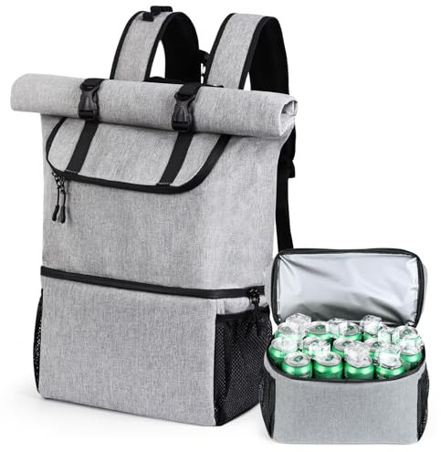 DEWUR Thermo Rucksack 35L große Kühlrucksack, 2 in 1 Doppelfach isolierte Kühltasche, Wasserdichter Picknickrucksack für Outdoor, Picknick, Strand, BBQ, Camping, Reisen, Familie
