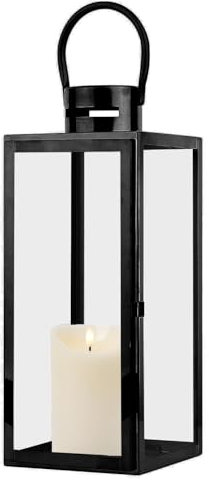 Marrakesch Skandinavische Deko Windlicht Laterne 43cm aus Edelstahl eckig | Teelichthalter als Tischdeko Wohnzimmer Deko | Kerzenhalter jarda schwarz als Balkon Terrasse & Garten Aesthetic Gartendeko