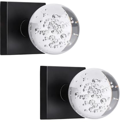 HIEMEY Round Glass Crystal Half Dummy Door Knob Matte Black, Clear Bubble Ball No-Turning Bifold and Closet Door Handles,2 Pack