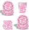 Rosa Disco Partygeschirr Set, Geburtstag Deko Set, Partygeschirr Kindergeburtstag Dekoration, Geburtstag Deko Set, Partydekoration Geschirr Party Supplies Set (Rosa Weiß-2)
