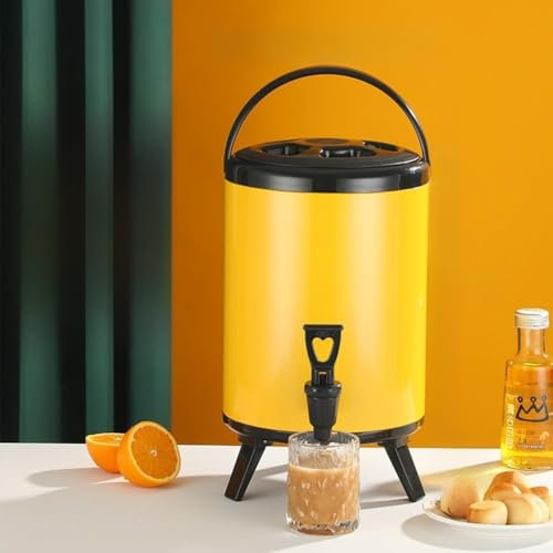 Milk Can With Spigot 6L/8L/10L Gallon Milk Bucket, Insulated Beverage Pail,Tote Jug Milk Churn Can Canister,Water Beverage Drink Dispenser With Sealed Lid(10L Yellow)