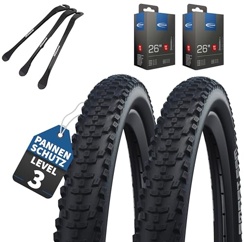 2er Set Schwalbe Fahrradreifen Smart Sam HS624, 26 Zoll x 2.00 Zoll (50-559), auswählbar mit Schläuchen AV/DV/SV/Ohne + 3 MSZweirad Reifenheber