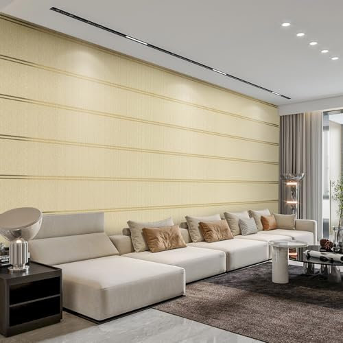 Tarwanear Yellow Wallpaper for Living Room 3D Embossed Nordic Horizontal Stripe Textured Wall Paper Modern Simple Yellow Livingroom Wallpaper Lighting Luxury Background Wall