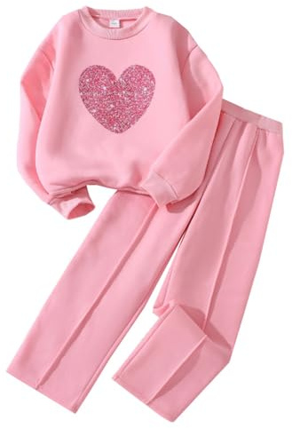 Kunyeah 2 pezzi felpa da ragazza con stampa a cuore pullover tuta in pile a maniche lunghe vestiti pantaloni set per età 8-12 anni