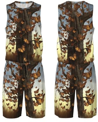 Albero Farfalle Basket Maglie Outfit Tank Top Track Shorts Set Calcio Pallavolo Team Uniforme, Nero , L
