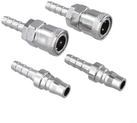 Schnellspanner-Gasschlauch-Kupferdüsenanschluss, 4 Stück, robuste Zinklegierungskupplung mit integriertem Absperrventil für Grill, Wohnmobil, Wohnwagen, Outdoor-Gartenanwendungen