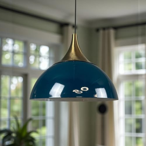 bamyum Yimpi-Kuppel Küchenlampe Hängend Vintage Ø30 cm, Lampenschirm Hängelampe Esstisch Wohnzimmer, Küche, Pendelleuchte Industrial Mitternatchsblau