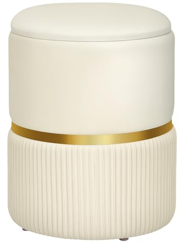 HOMCOM Pouf Tabouret Repose-Pied Coffre de Rangement 36x36x44cm Beige
