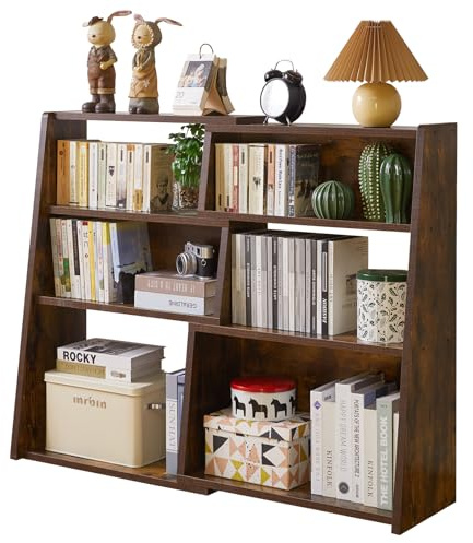 Aibiju Ausziehbares Bücherregal aus Holz, 3-stufiges Leiterregal mit 6 Fächern, freistehendes Regal für Wohnzimmer, Homeoffice, Esszimmer, Rustikales Braun YD-BC005H