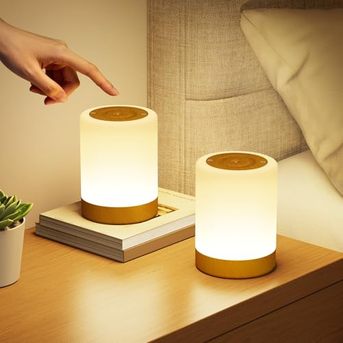 FOMYHEARD Nachttischlampe Touch Dimmbar 2er Set Nachtlicht für Kinder Baby | 5 Modi 256 RGB Farbwechsel & Warmweiß, Touch Lampe Akku USB Aufladbar Stilllicht Night Light Timing, LED Tischlampe Kabellos