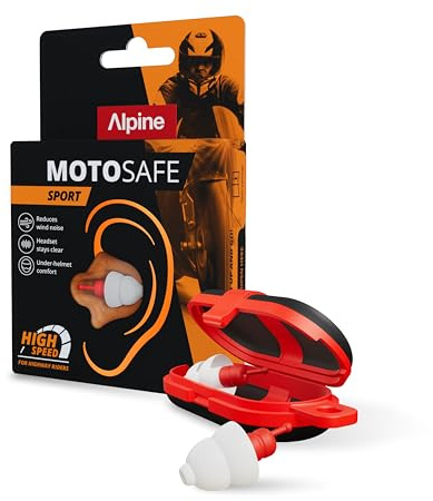 Alpine MotoSafe Sport Motorrad Ohrstöpsel, 20dB, 1 Paar, Bequem unterm Helm | Verkehr bleibt hörbar, reduziert Windgeräusche beim Motorradfahren. Hypoallergenes Material, wiederverwendbar. 20dB SNR.