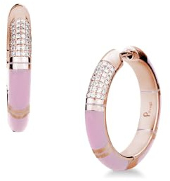 Pregi Orecchini Donna Kingé Slim in Oro Rosa 18kt con Diamanti Naturali G VS1 0,20 ct e HyCeram® Rosa, Made in Italy