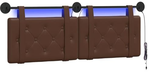 vidaXL Hängendes Kopfteil Mit LED Licht Braun Kunstleder, Elegantes Schlafzimmermöbel, rechteckige Wandkopflehne, gepolsterte Rückenlehne, zeitgemäßes Design