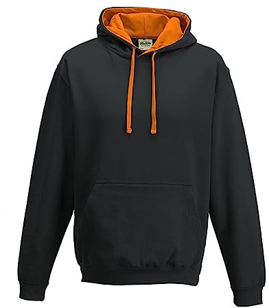 AWDis Men's Varsity Hoodie, Multicoloured (Jet Black/Orange Crush), X-Large