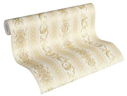 A.S. Création Vliestapete Concerto 3 Tapete mit Ornamenten barock gestreift 10,05 m x 0,53 m creme gelb Made in Germany 335473 33547-3