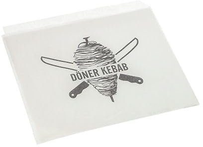 1000 Döner-Kebab-Tüten, Pergament-Ersatz, 16 cm x 16 cm, weiss, fettdicht, mit Aufschrift, Papstar 86170