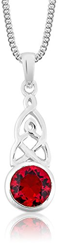 DTPsilver® Collier avec Pendentif en Argent Fin 925 - Noeud Celtique et Cristal en Verre coloré Facetté en Argent Fin 925 - Maille Gourmette - Rouge Rubis