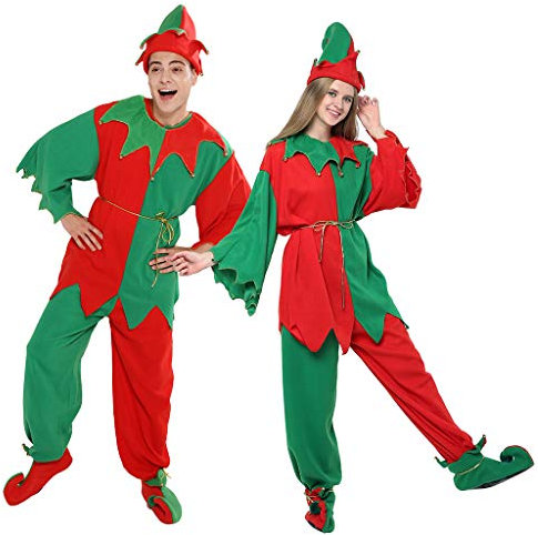 EraSpooky Erwachsene Elfen Kostüm Weihnachten Weihnachtsmann Helfer Kostüm Outfit