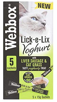 Webbox Lick e Lix Yoghurt with Liver Sausage and Cat Grass 5pcs (5x15g) (Deal of 10)