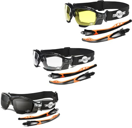 ToolFreak Spoggles Safety Glasses, Clear, Smoke & Yellow Tinted Lens Mega Bundle Offer, Foam Padded, EN166F Rated with Impact & UV Protection