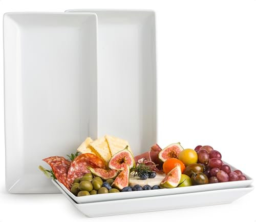 YHOSSEUN Platos rectangulares de porcelana para servir, platos blancos para fiestas, juego de platos apilables de 4.13 pulgadas