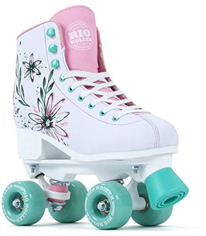 Rio Roller Jungen Flora Artist Rollschuhe 4 Räder Rose Roller Flussskates für Eiskunstlauf, Weiß (Blumen), 35.5