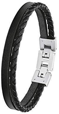 s.Oliver Armband Edelstahl Leder Herren Armschmuck, 20+1,5 cm, Silber, Kommt in Schmuck Geschenk Box, 2027411