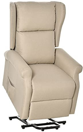 HOMCOM Power Lift Recliner Armchair, Electric Lift Chair for Elderly, Fabric Riser and Reclining Chair with Remote Control, Side Pockets, Extended Footrest, for Living Room, Beige