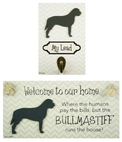 Splosh Bull Mastiff Precious Pet Collection - Wooden Lead Hook & Plaque, Accessories Set - Leads Holder Wall Decor & Breed House Sign - Personalised Gifts & Home Decor