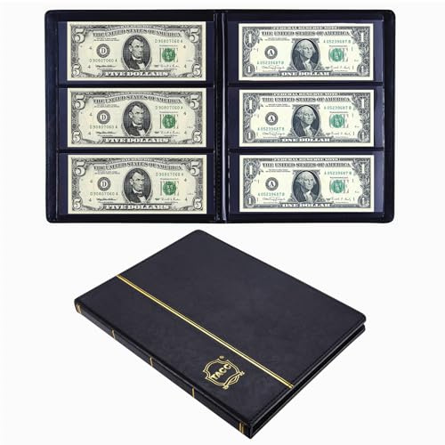 Ettonsun Leather 60-Pocket Dollar Bill Holders for Collectors Paper Money Album Currency Collection Supplies Book Travel Banknote Stamp Storage,Collection Folder for paper souvenirs, Black