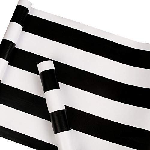 Taogift Self Adhesive Vinyl Black and White Striped Wallpaper Furniture Paper for Walls Cabinets Shelves Dresser Drawer Decal (45CMX3M)