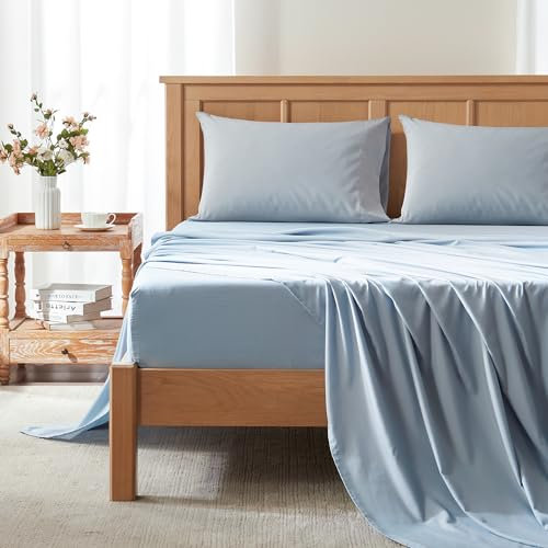 Comfort Spaces Coolmax feuchtigkeitsableitendes Bettlaken-Set, super weich, farbecht, 43.2 cm Tiefe Tasche, rundum elastisch, kühlendes Bettlaken für warmes Wetter, für Nachtschweiß, Blau, 4-teilig