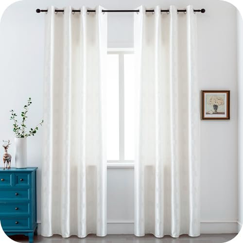 GIRASOLE Coppia Tende Semi Oscuranti Fantasia Cuori con Fili d'Argento Tenda per Soggiorno e Camera da Letto 2 Pannelli con Occhielli (Bianco, 140x280cm)