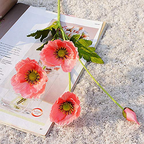 RTWAY 3 künstliche Mohnblumen, künstliche französische Maismohnblumen, Seidenmohn, lange Stiel, Blumen, Seide, künstliche Blumen, DIY, Hotel, Tischdekoration für Küche, Zuhause, Rosa