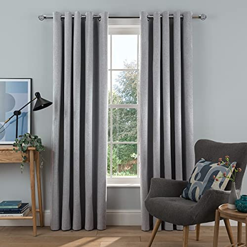 Sleepdown Woven Tonal Fleck Eyelet Blackout Curtains Thermal Insulated for Bedroom and Living Room, Silver, 2 Panels, 66 x 90 Inch