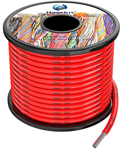 Câble électrique en silicone 10 AWG 7,6 m rouge calibre 10 Kit de fils de raccordement toronnés en cuivre étamé flexible et doux résistant aux hautes températures