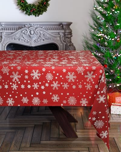 Emma Barclay Christmas Table Cloth, Rectangular Machine Washable Xmas Dining Tablecloth in Red with Silver Snowflake Design - 50x70 (127x178cm)